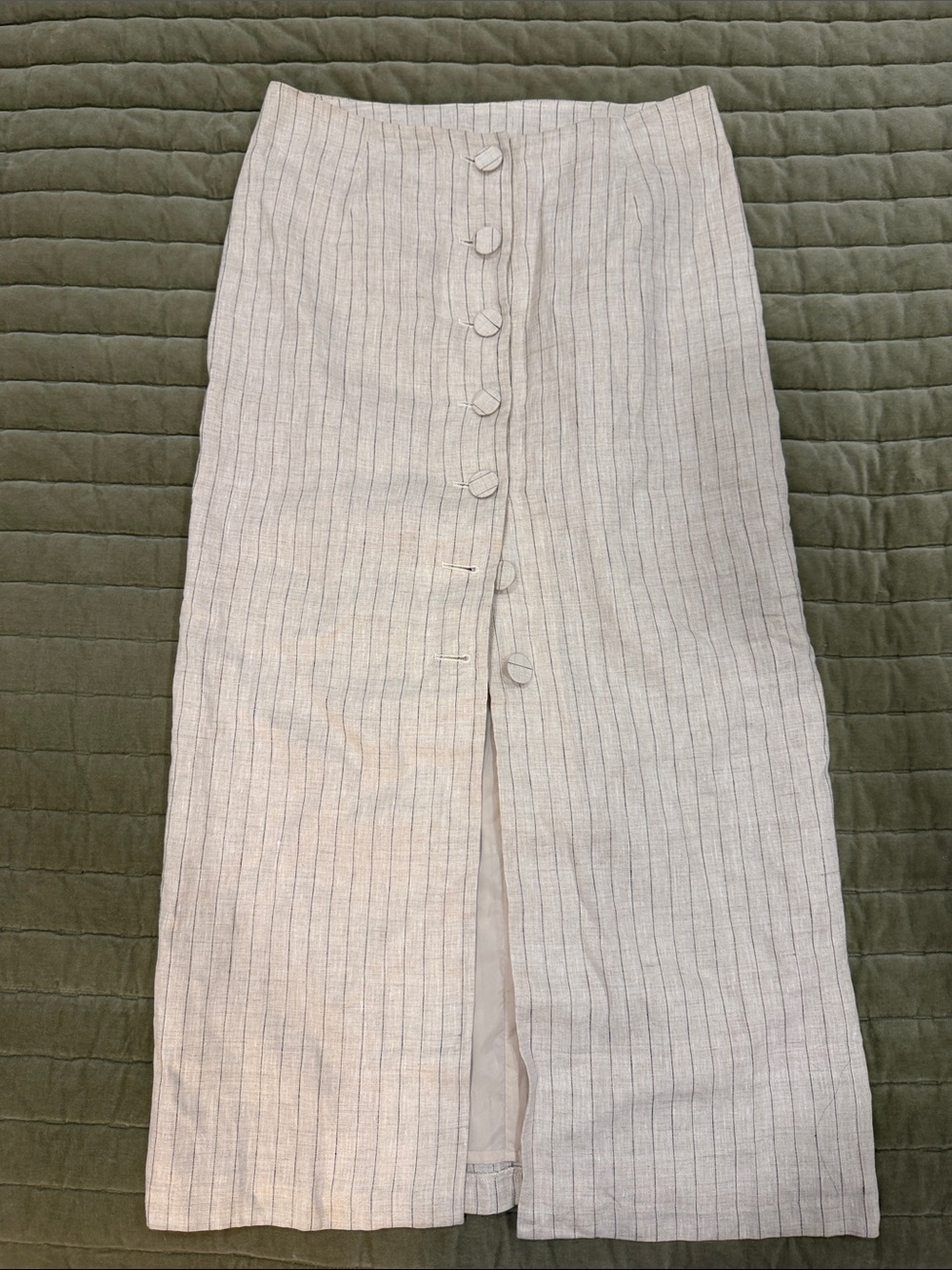 H&M Cream Linen-Blend Button-Front Midi Skirt